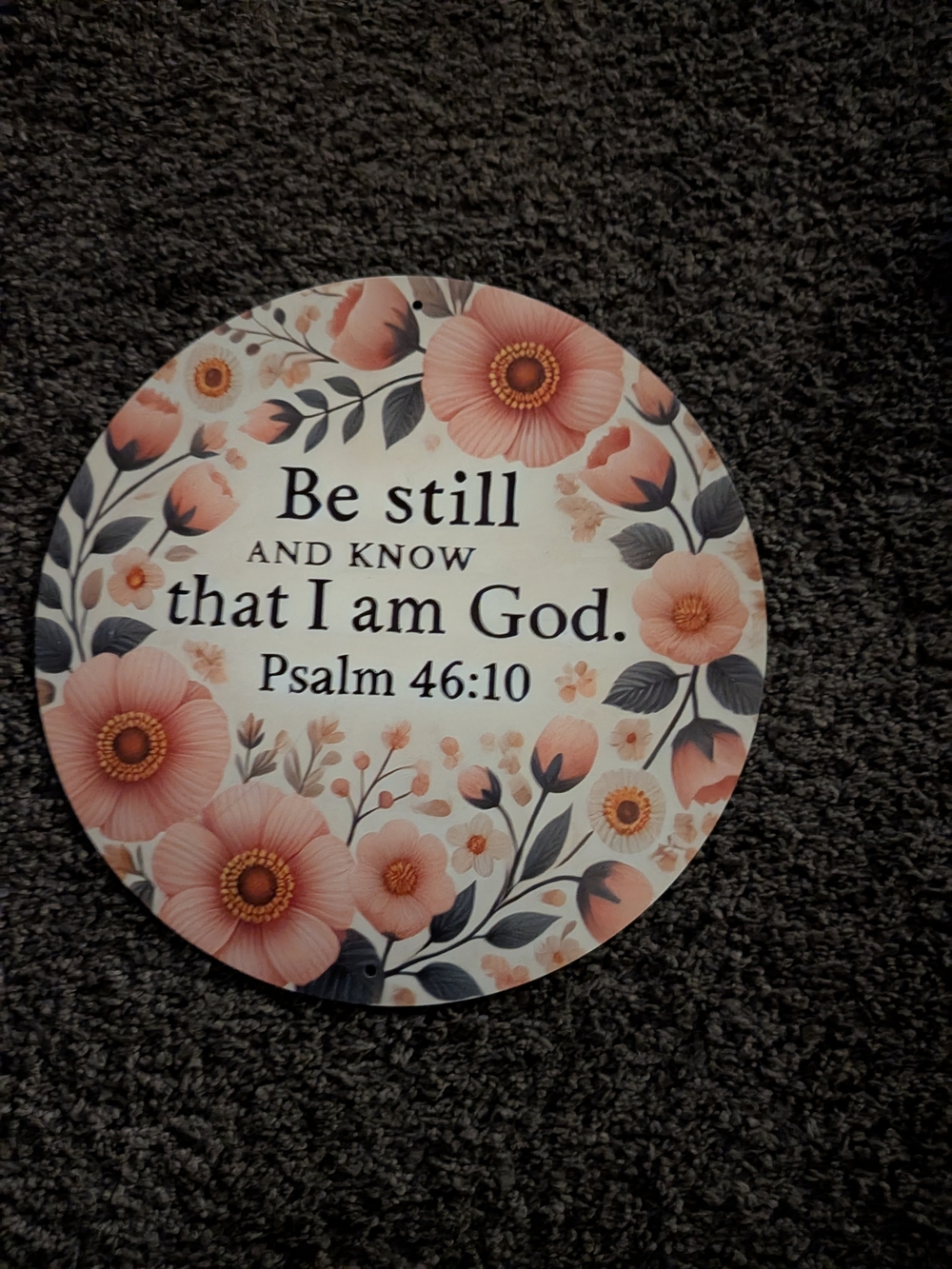 Source Unknown Round Floral Scripture Plaque - Pink, Gray, White 8 "